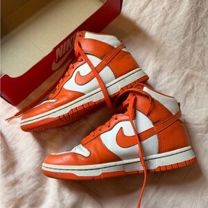 Nike Orange and White High-Top Dunks